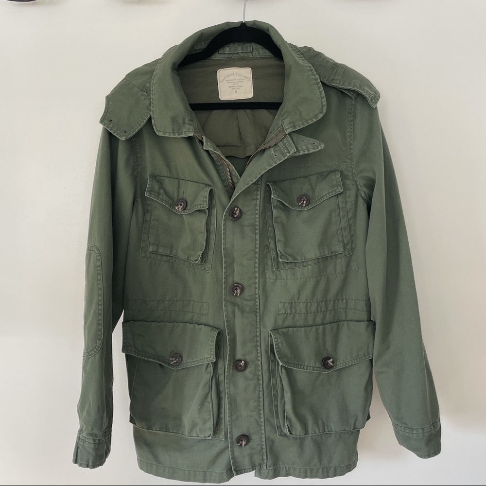 THREADS 4 THOUGHTS Forest Army Green Military Anorak Hooded Jacket S